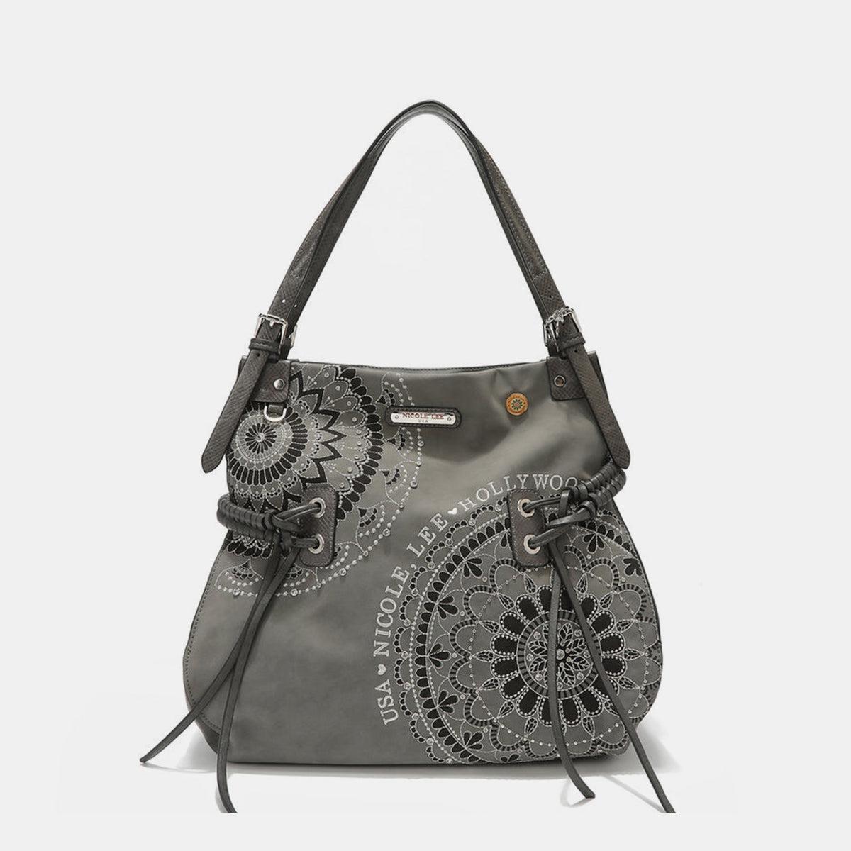 Gray Rhinestone Embroidered Hobo Bag from PinkyBelles Shop