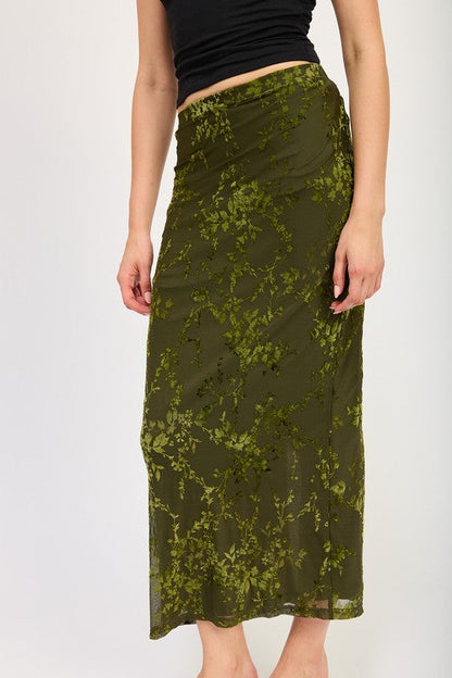 Green Fitted Maxi Skirt with Back Slit from PinkyBelles Shop