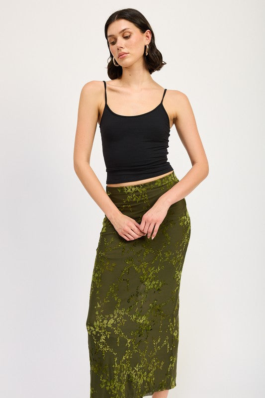 Green Fitted Maxi Skirt with Back Slit from PinkyBelles Shop