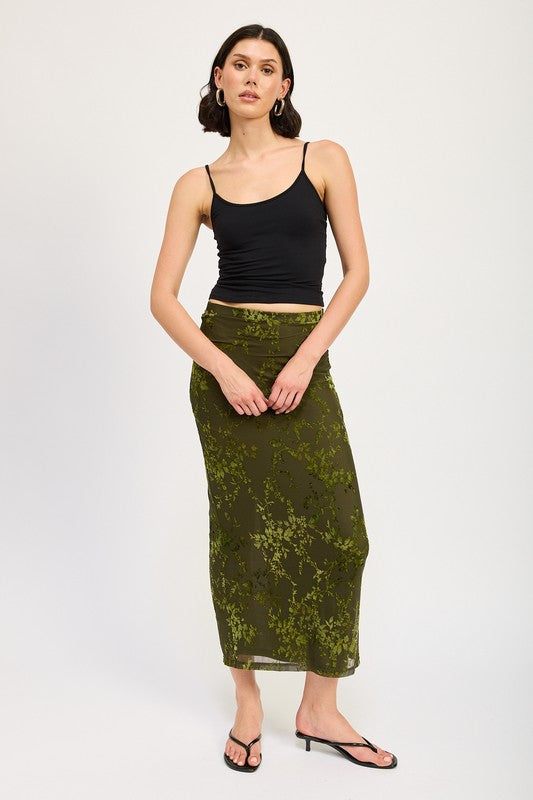 Green Fitted Maxi Skirt with Back Slit from PinkyBelles Shop