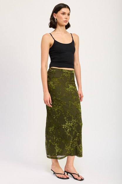 Green Fitted Maxi Skirt with Back Slit from PinkyBelles Shop