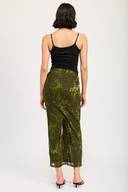 Green Fitted Maxi Skirt with Back Slit from PinkyBelles Shop