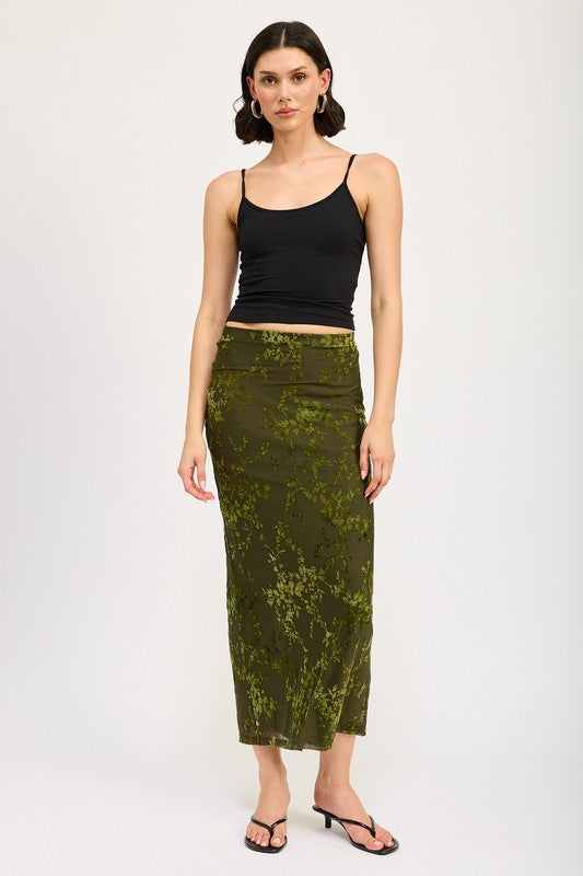 Green Fitted Maxi Skirt with Back Slit from PinkyBelles Shop