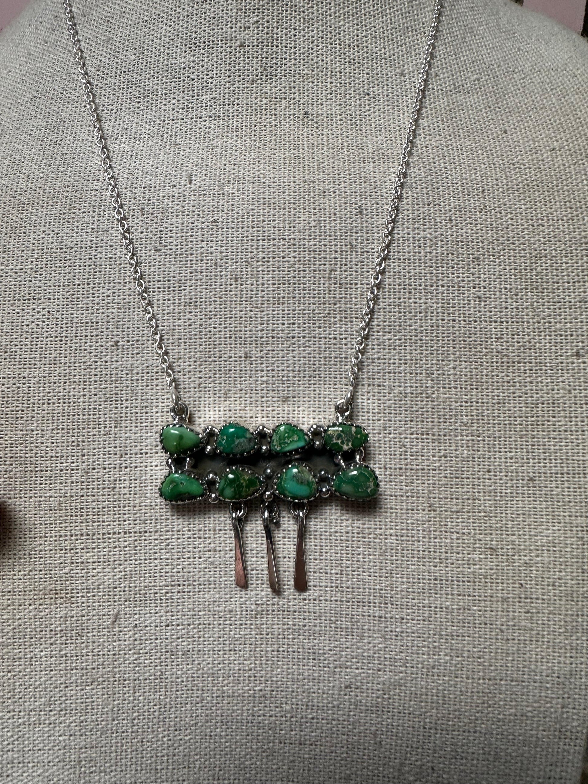 Green Sonoran Turquoise Bar Fringe Necklace from PinkyBelles Shop