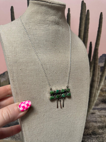 Green Sonoran Turquoise Bar Fringe Necklace from PinkyBelles Shop