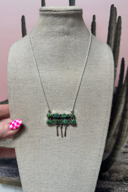 Green Sonoran Turquoise Bar Fringe Necklace from PinkyBelles Shop