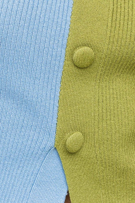 Green/Blue Color Block Button Front Sweater Top from PinkyBelles Shop