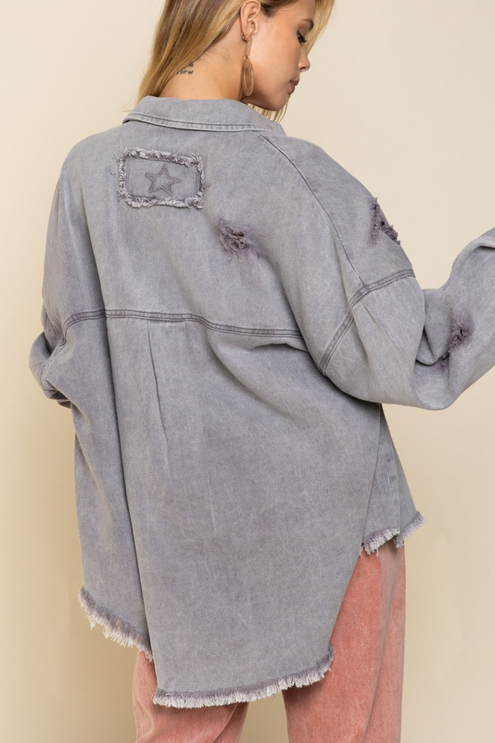 Grey Gray Oversized Distressed Shacket from PinkyBelles Shop