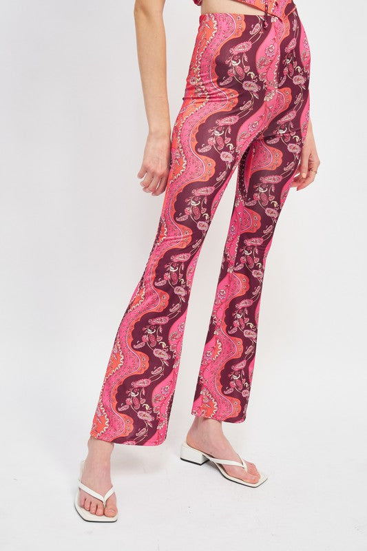 Hot Pink Boho Print High Rise Flared Pants from PinkyBelles Shop