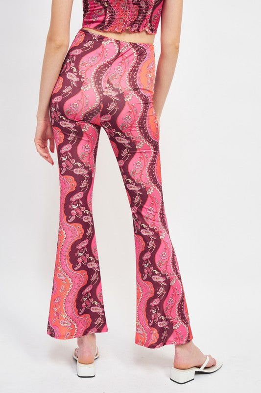 Hot Pink Boho Print High Rise Flared Pants from PinkyBelles Shop