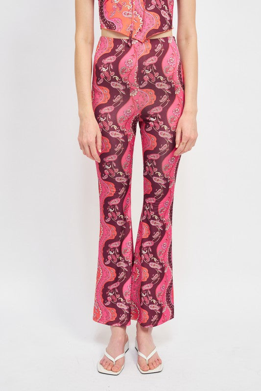 Hot Pink Boho Print High Rise Flared Pants from PinkyBelles Shop