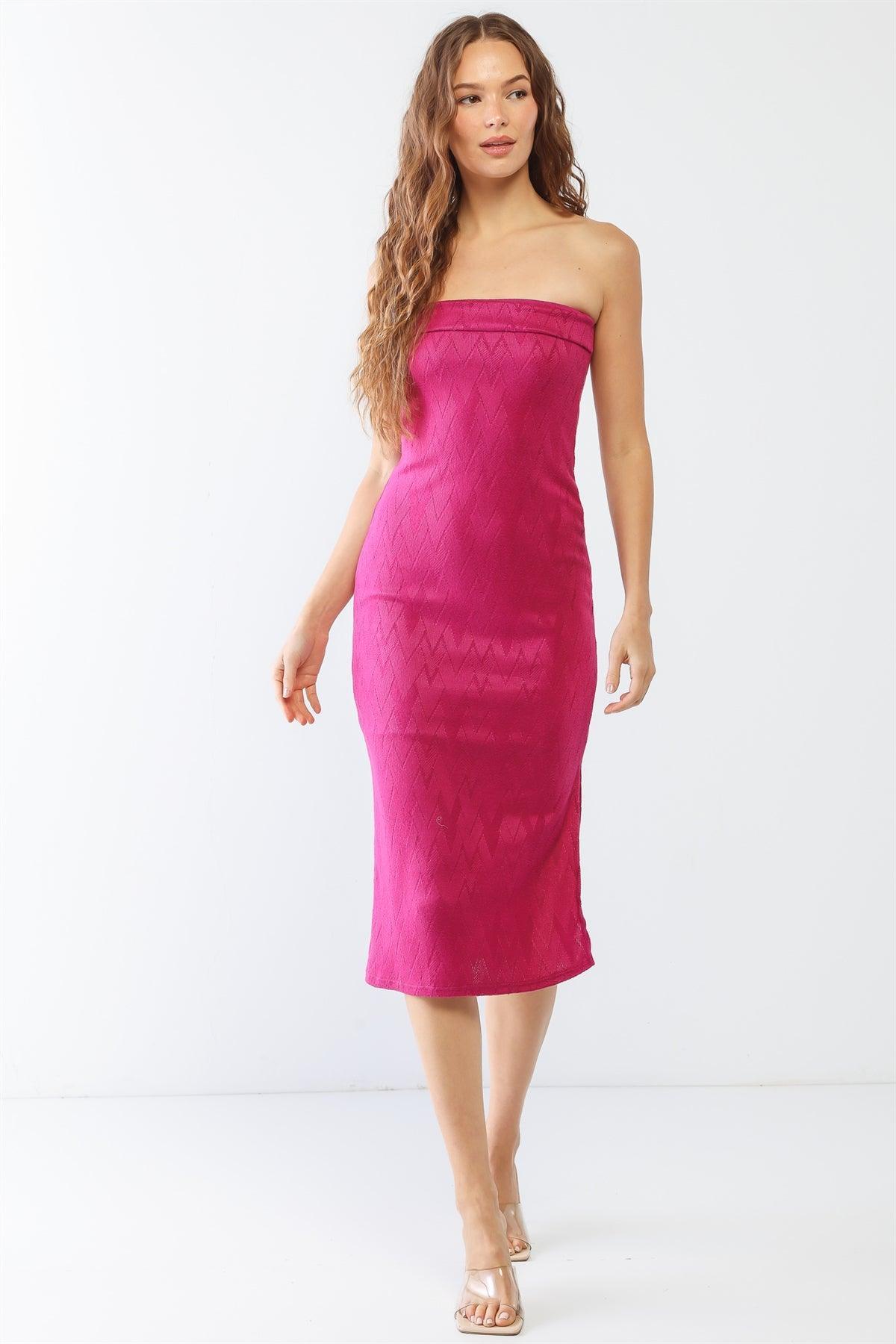 Hot Pink Geometric Print Strapless Midi Dress from PinkyBelles Shop