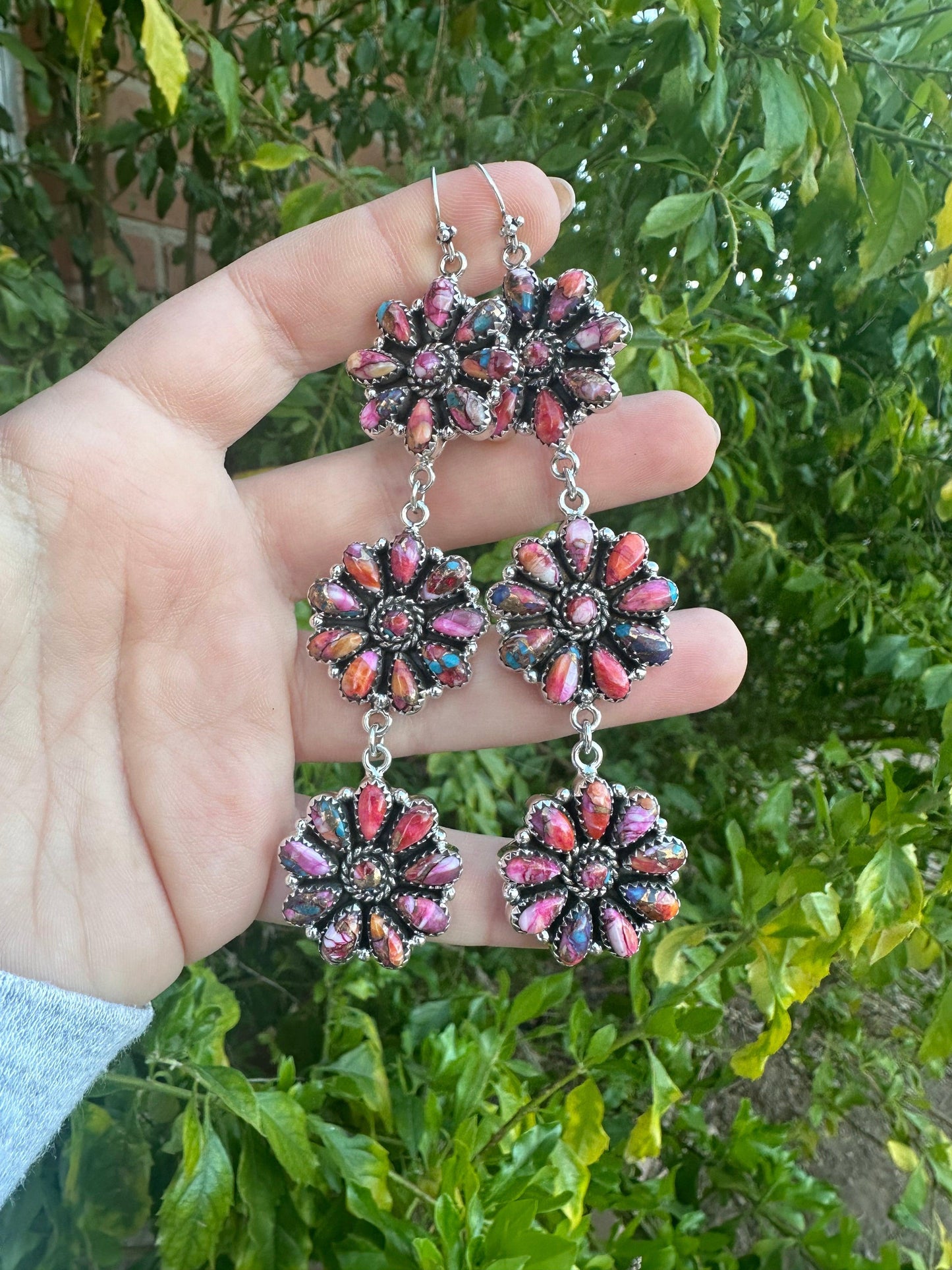 Hot Pink Pink Mojave 3 Flowers Dangle Earrings from PinkyBelles Shop