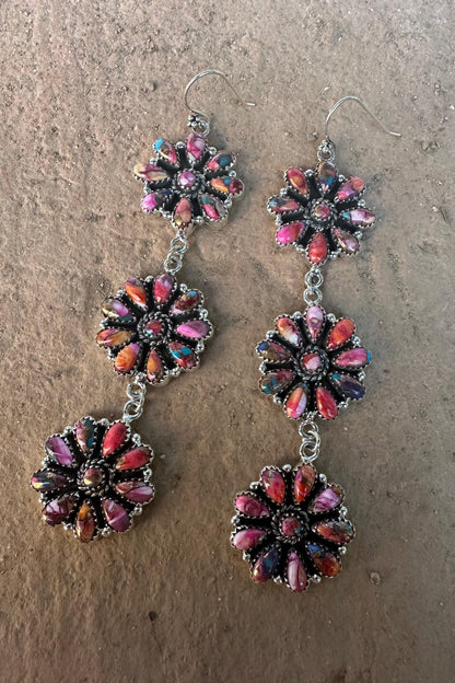 Hot Pink Pink Mojave 3 Flowers Dangle Earrings from PinkyBelles Shop