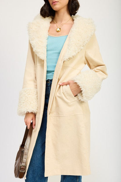 Ivory Faux Fur Collar Trench Coat from PinkyBelles Shop