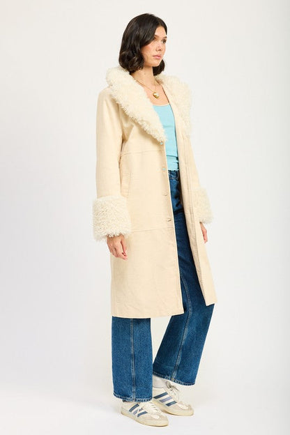 Ivory Faux Fur Collar Trench Coat from PinkyBelles Shop