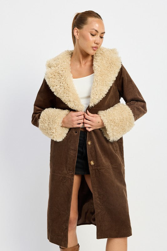 Ivory Faux Fur Collar Trench Coat from PinkyBelles Shop