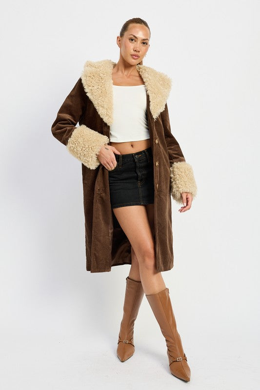 Ivory Faux Fur Collar Trench Coat from PinkyBelles Shop