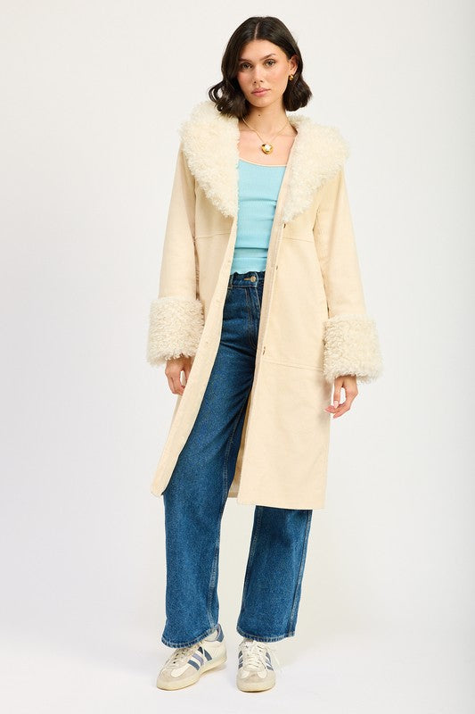 Ivory Faux Fur Collar Trench Coat from PinkyBelles Shop