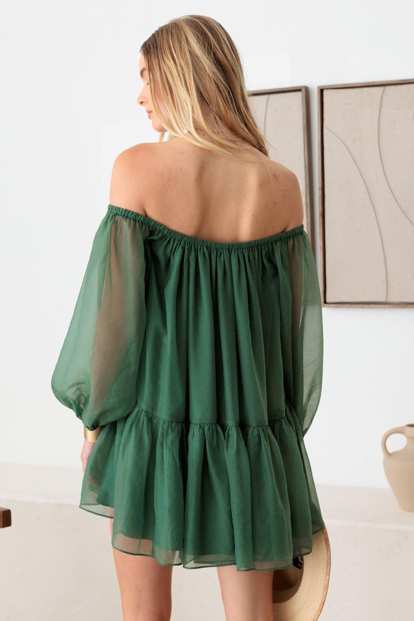 Jade Green Jade Green Organza Off-Shoulder Mini Dress from PinkyBelles Shop