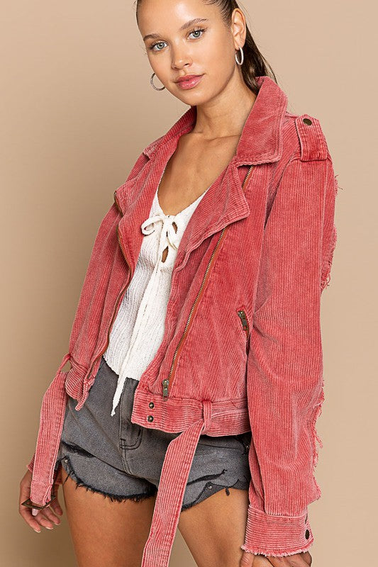 Light Red Corduroy Rider Jacket from PinkyBelles Shop