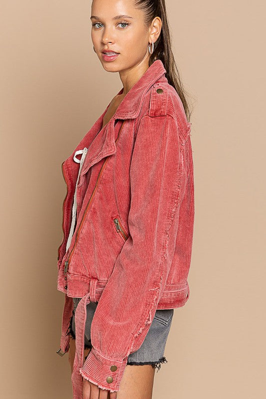 Light Red Corduroy Rider Jacket from PinkyBelles Shop