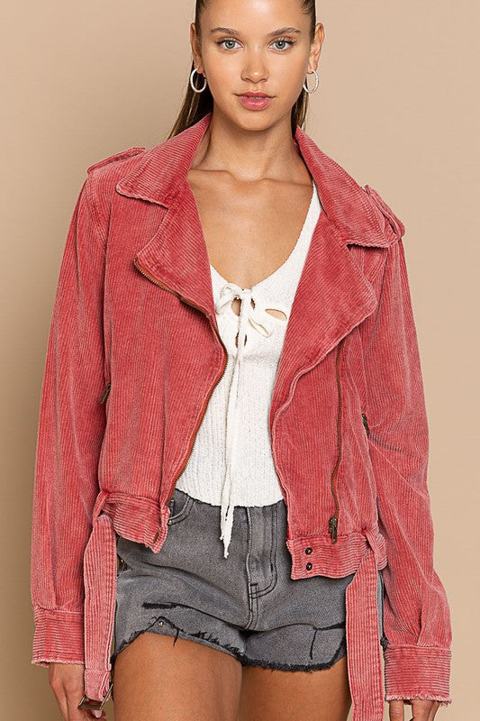 Light Red Corduroy Rider Jacket from PinkyBelles Shop