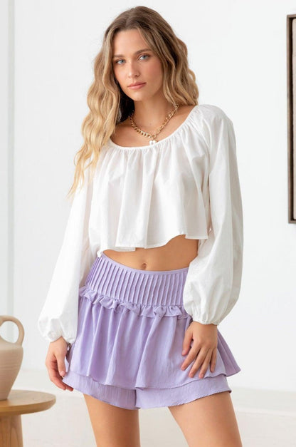 Lilac Pintuck Waistband Ruffle Skort from PinkyBelles Shop