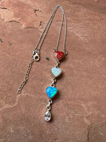 Multicolor Red, White, Blue Heart-shaped Fire Opal Cluster Necklace from PinkyBelles Shop