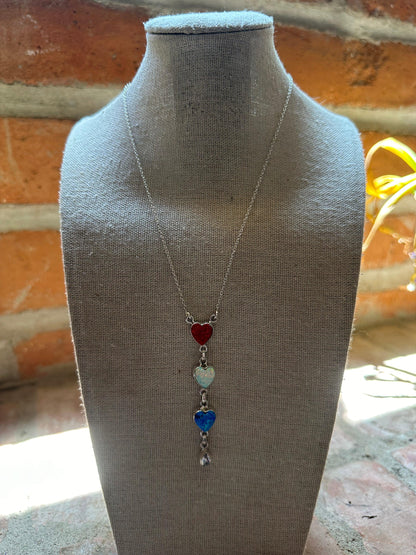 Multicolor Red, White, Blue Heart-shaped Fire Opal Cluster Necklace from PinkyBelles Shop