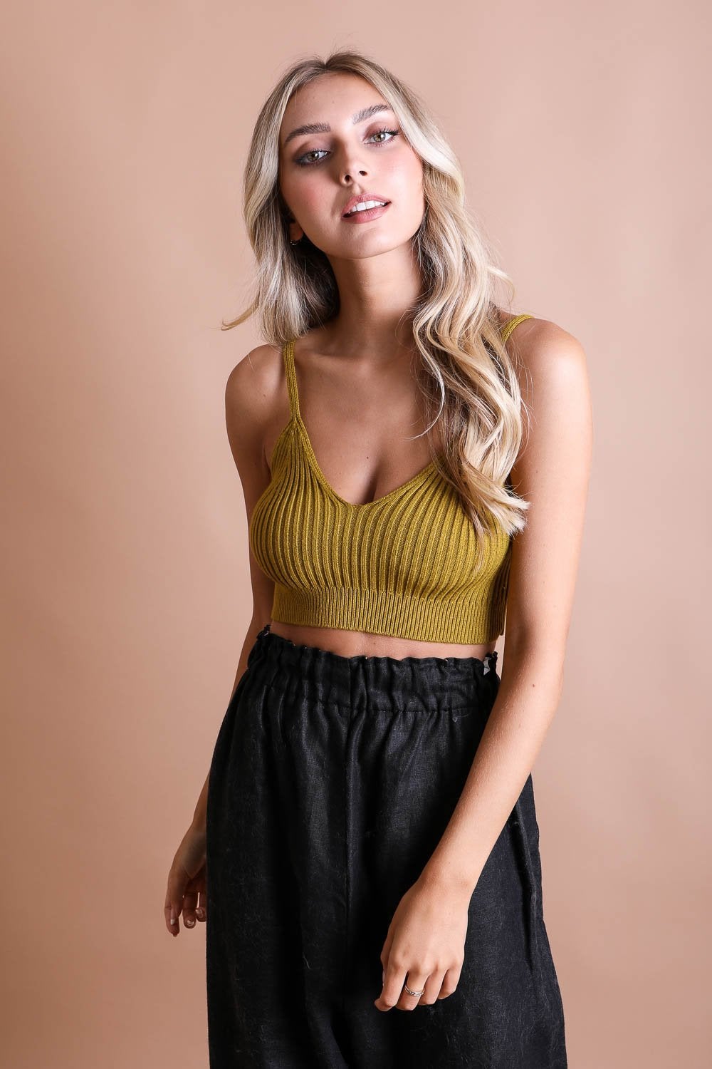 Mustard Rib Knit Crop Top from PinkyBelles Shop