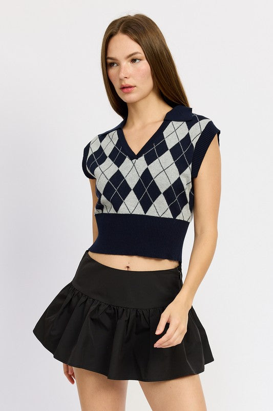 Navy Argyle Cropped Vest from PinkyBelles Shop