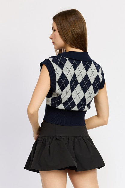 Navy Argyle Cropped Vest from PinkyBelles Shop