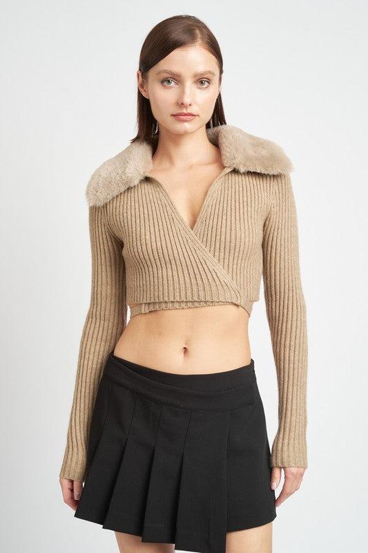 Oatmeal Faux Fur Collar Sweater from PinkyBelles Shop