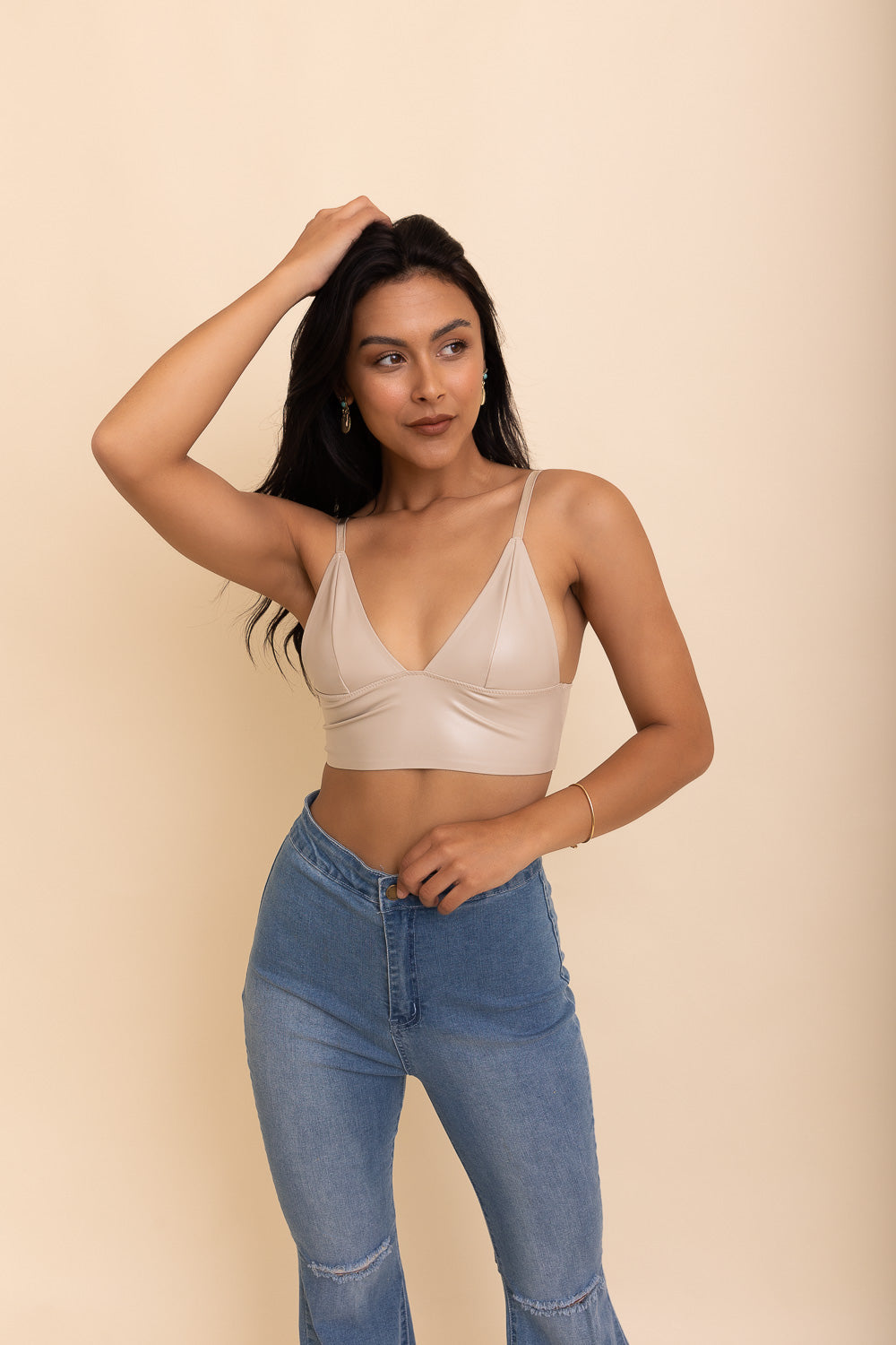 Oatmeal Faux Leather Crop Top from PinkyBelles Shop