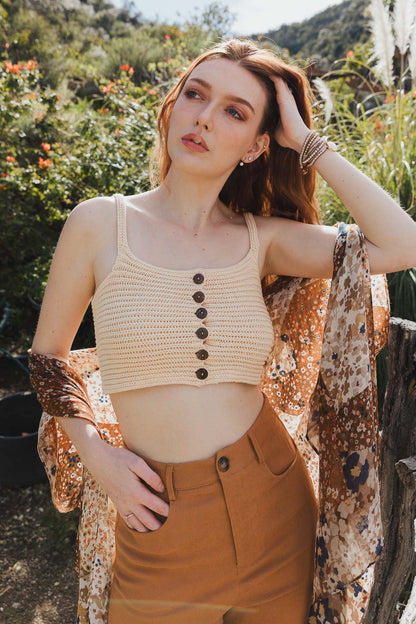 Oatmeal Groove Wave Knit Button Down Crop Top from PinkyBelles Shop