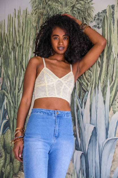 Oatmeal Lace Corset Bralette Crop Top from PinkyBelles Shop