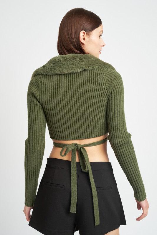 Olive Faux Fur Collar Sweater from PinkyBelles Shop