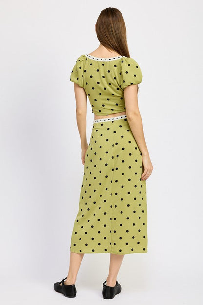 Olive Polka Dot Top and Midi Skirt Set from PinkyBelles Shop