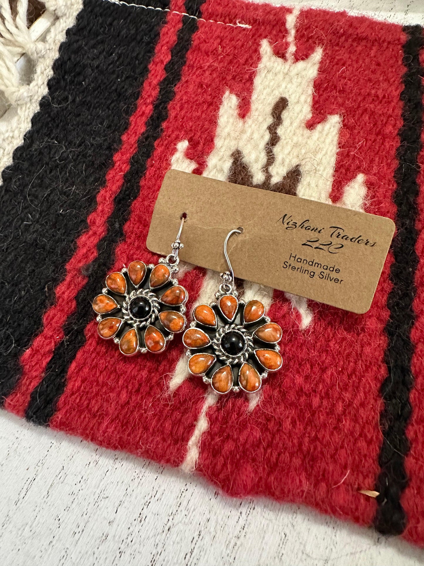 Orange Black Onyx & Orange Mojave Flower Dangle Earrings from PinkyBelles Shop