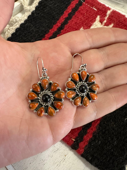 Orange Black Onyx & Orange Mojave Flower Dangle Earrings from PinkyBelles Shop