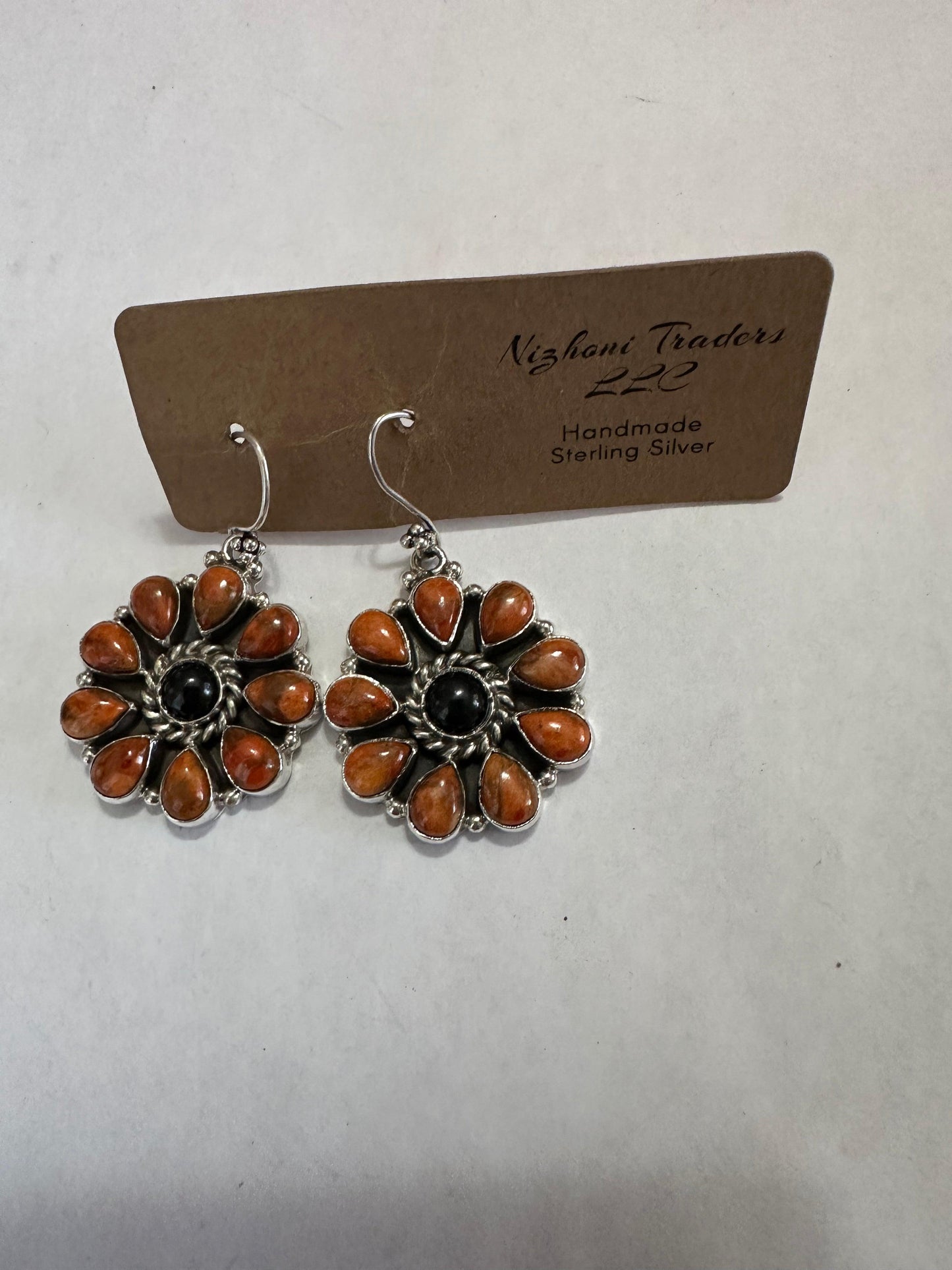 Orange Black Onyx & Orange Mojave Flower Dangle Earrings from PinkyBelles Shop