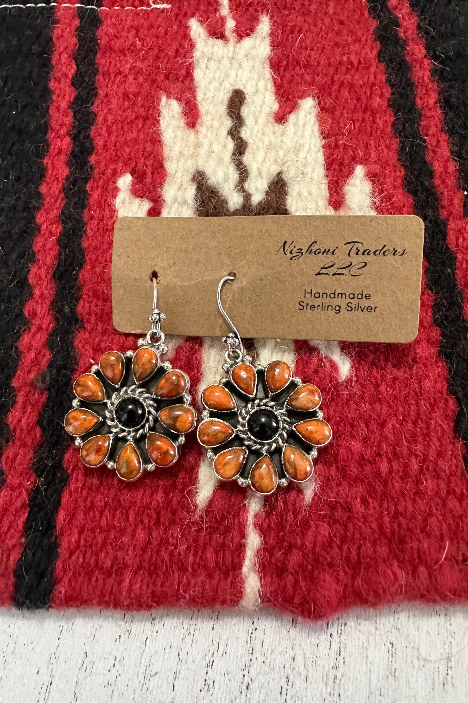 Orange Black Onyx & Orange Mojave Flower Dangle Earrings from PinkyBelles Shop