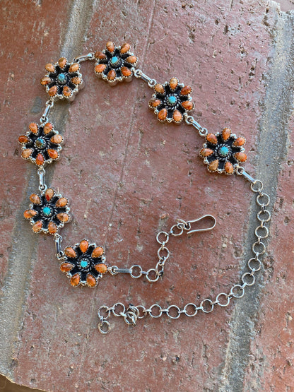 Orange / Turquoise Spiny & Royston Choker Necklace and Stud Earrings Set from PinkyBelles Shop