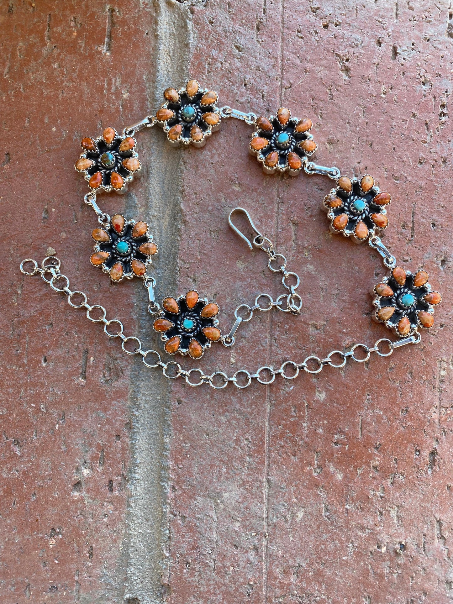 Orange / Turquoise Spiny & Royston Choker Necklace and Stud Earrings Set from PinkyBelles Shop