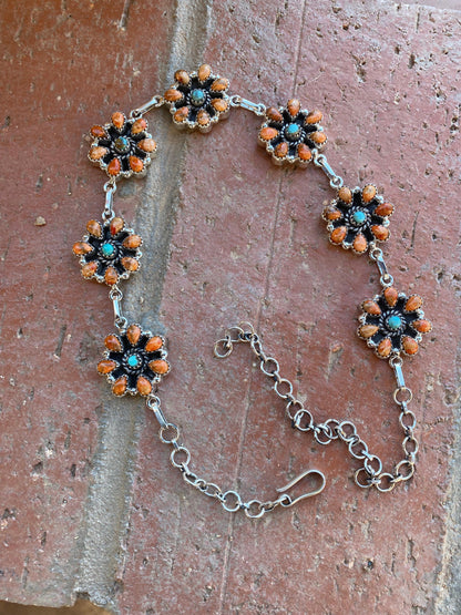 Orange / Turquoise Spiny & Royston Choker Necklace and Stud Earrings Set from PinkyBelles Shop