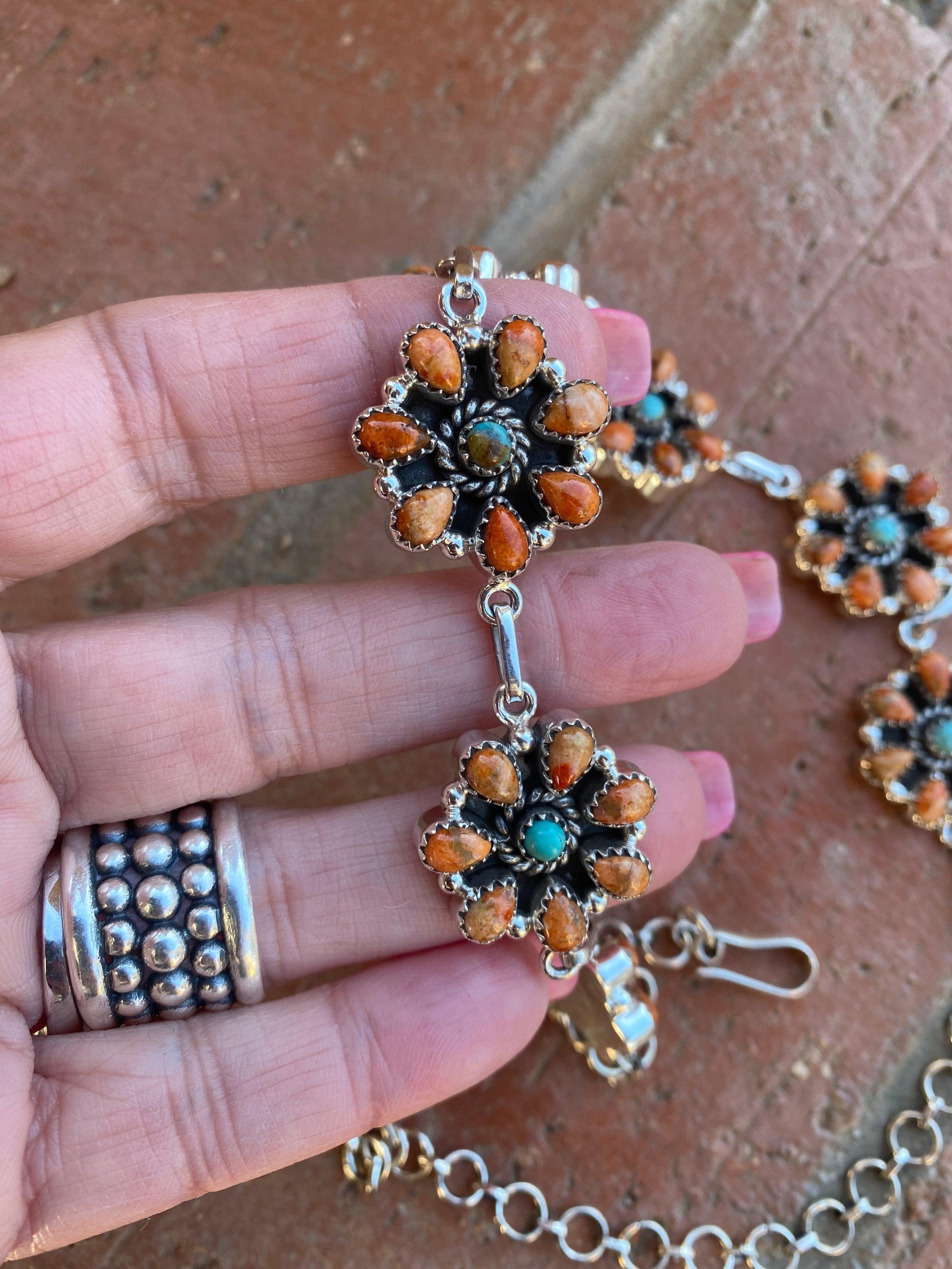 Orange / Turquoise Spiny & Royston Choker Necklace and Stud Earrings Set from PinkyBelles Shop