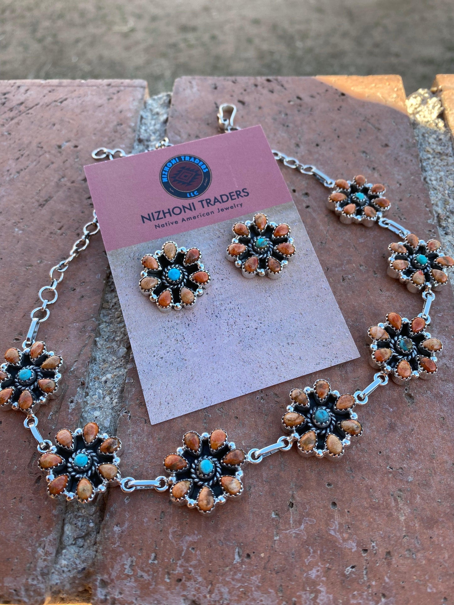 Orange / Turquoise Spiny & Royston Choker Necklace and Stud Earrings Set from PinkyBelles Shop