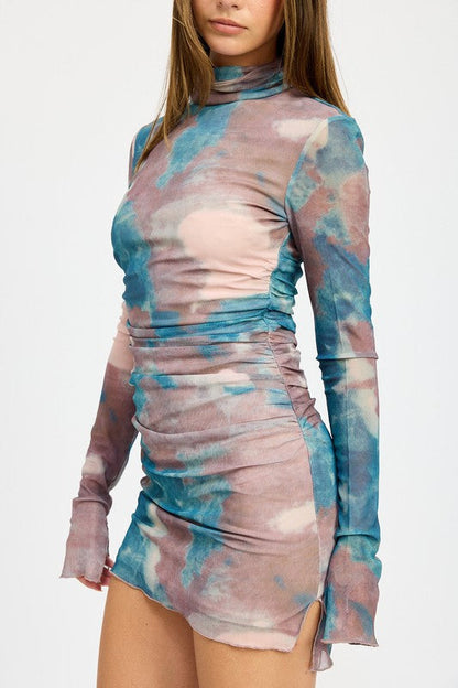 Pink / Blue Tie Dye Ruched Bodycon Dress from PinkyBelles Shop