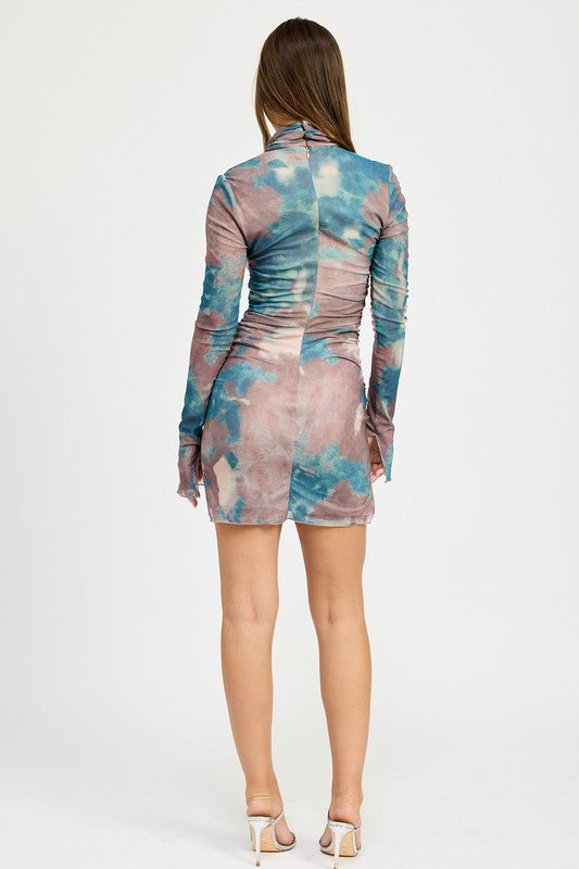 Pink / Blue Tie Dye Ruched Bodycon Dress from PinkyBelles Shop